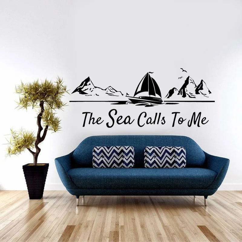 

The Sea Calls To Me Wall Sticker Sea Ship Marine Ocean Inspiring Phrase Vinyl Home Decor Living Room Bedroom Decals Murals G043