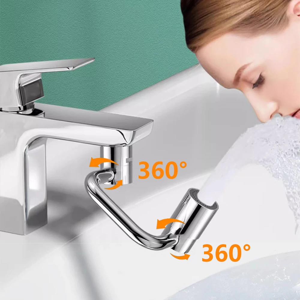 U-Shaped 360° Rotating Dual Speed Stainless Steel Faucet Extender, Splash Proof Kitchen and Bathroom Faucet Extender