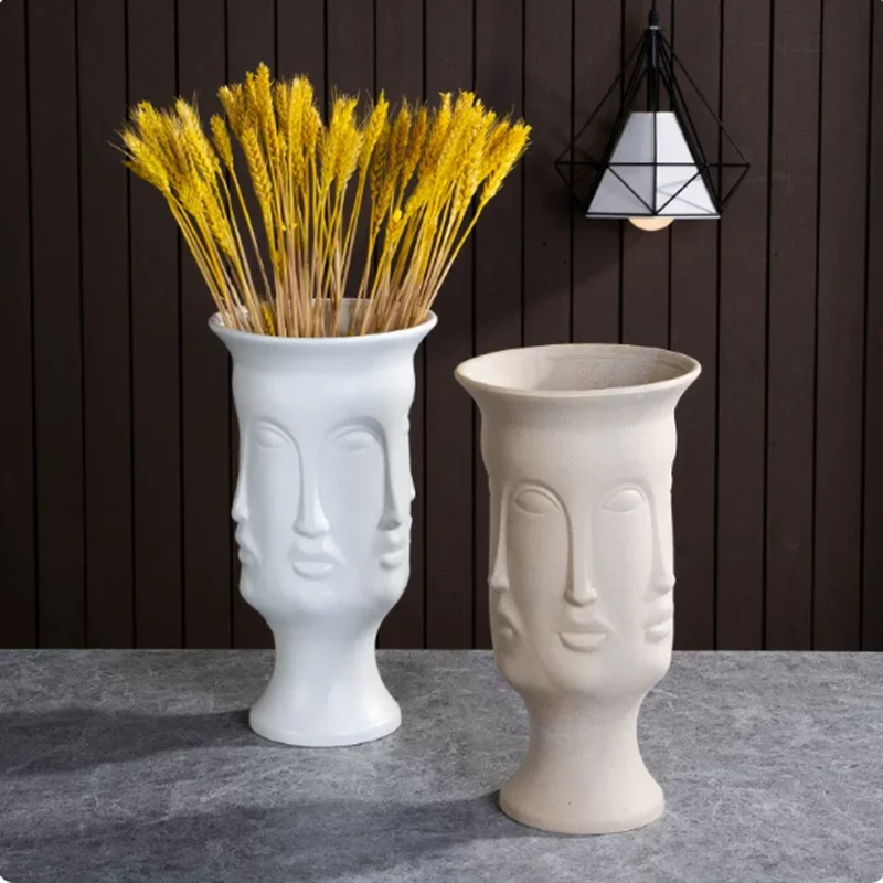 Scandinavian White Ceramic Vase Decoration Home Decoration Crafts Modern Interior Decoration Countertop Vase Art Face Shape Vase