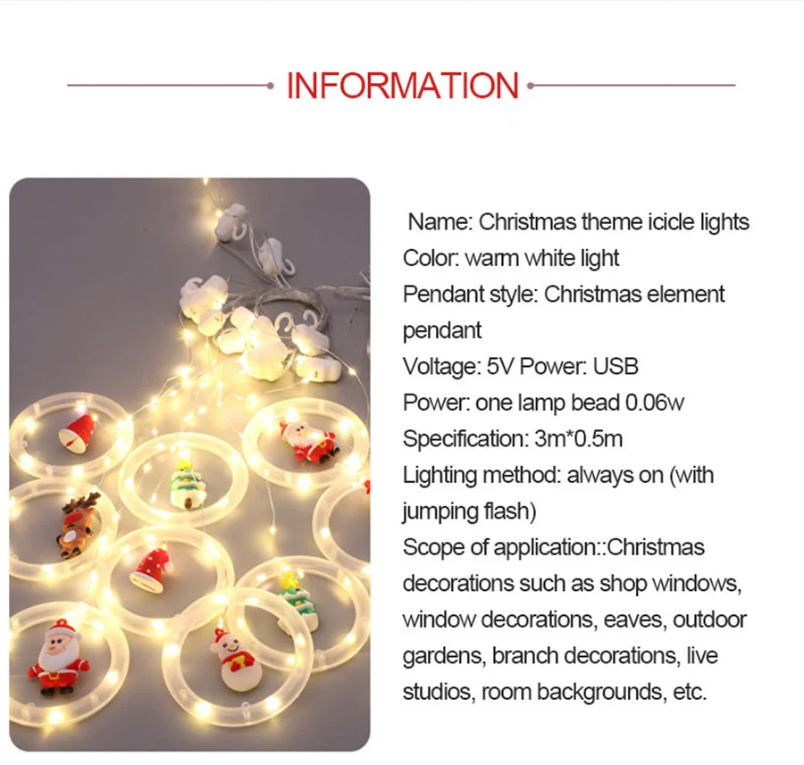 LED Elk Snowman Christmas Garland Fairy String Lights USB 3M Santa Claus Curtain Lights for Home Room Party Wedding Decoration