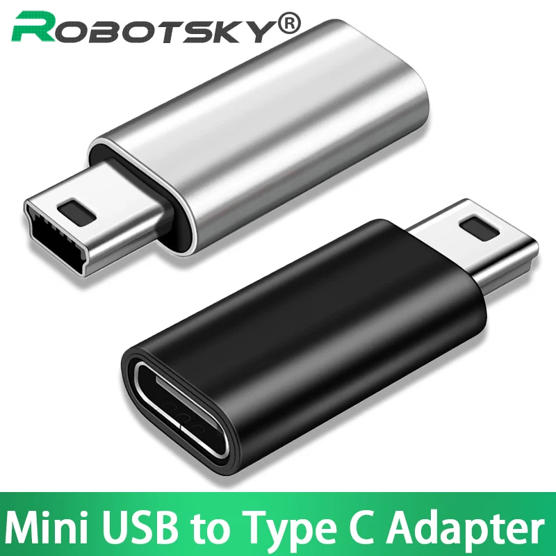 Mini USB to Type C Adapter 5 Pin Male Mini USB to Female USB Type C Data Transfer Connector for GoPro MP3 Camera PC Conventer