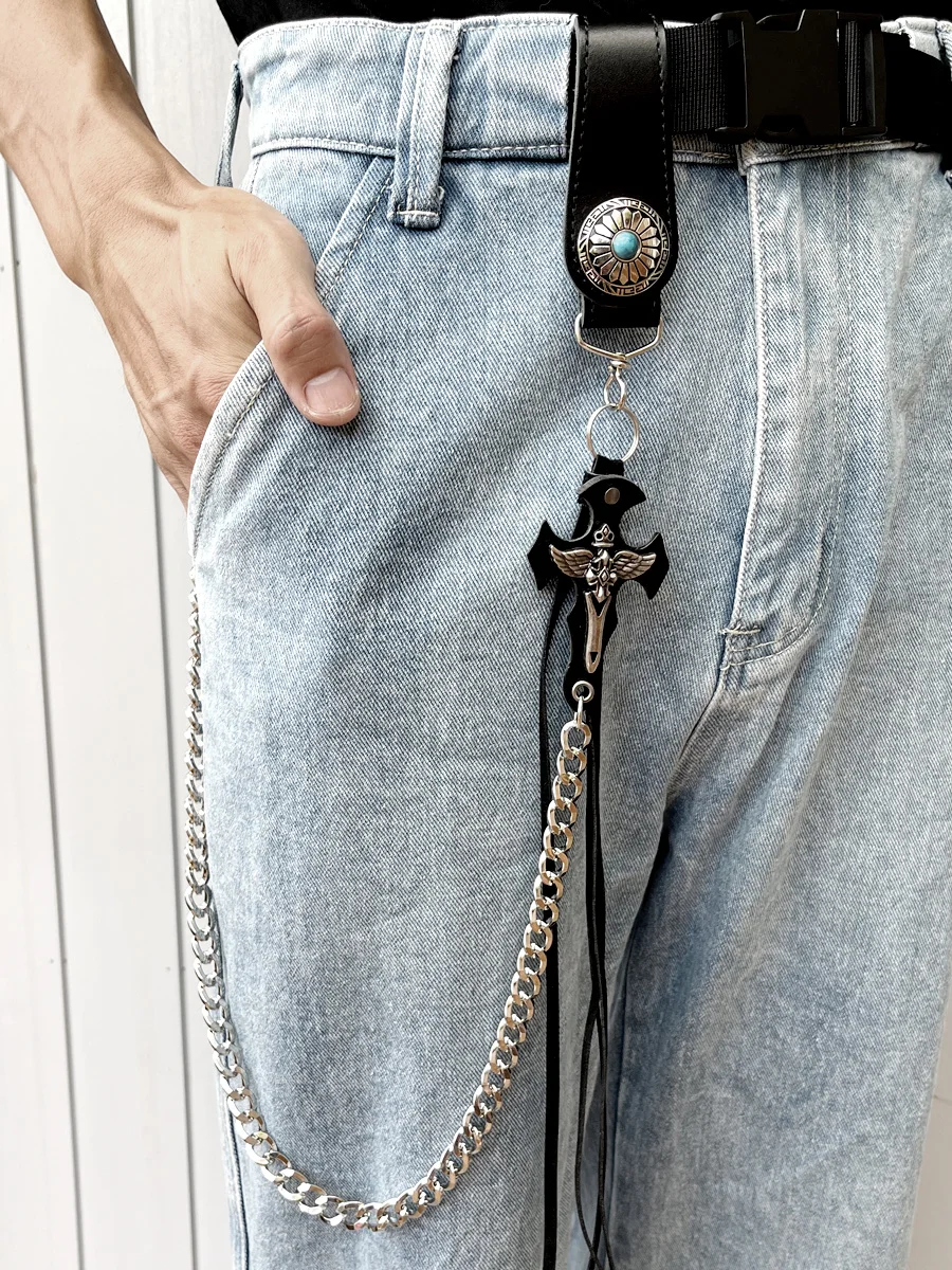 

Модная кожаная пряжка с длинной цепочкой в стиле хип-хоп