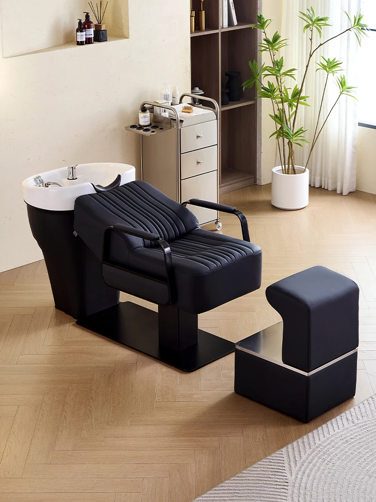 Wash Hair Salon Electric Massage Shampoo Chair Bed Black Water Circulation Shampoo Chair Neck Support Shampoobett Furniture