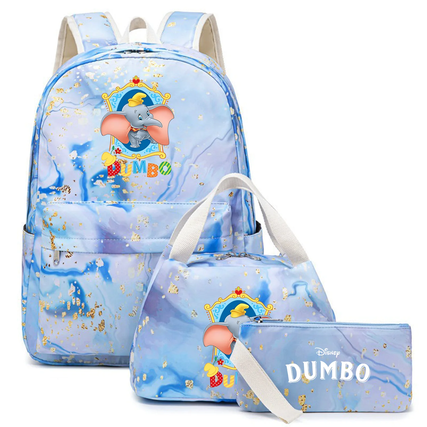 

3Pcs/Set Dumbo Kids Backpack Large Capacity Student Waterproof Schoolbag Boys Girls Pen Lunch Bags Travel Mochila