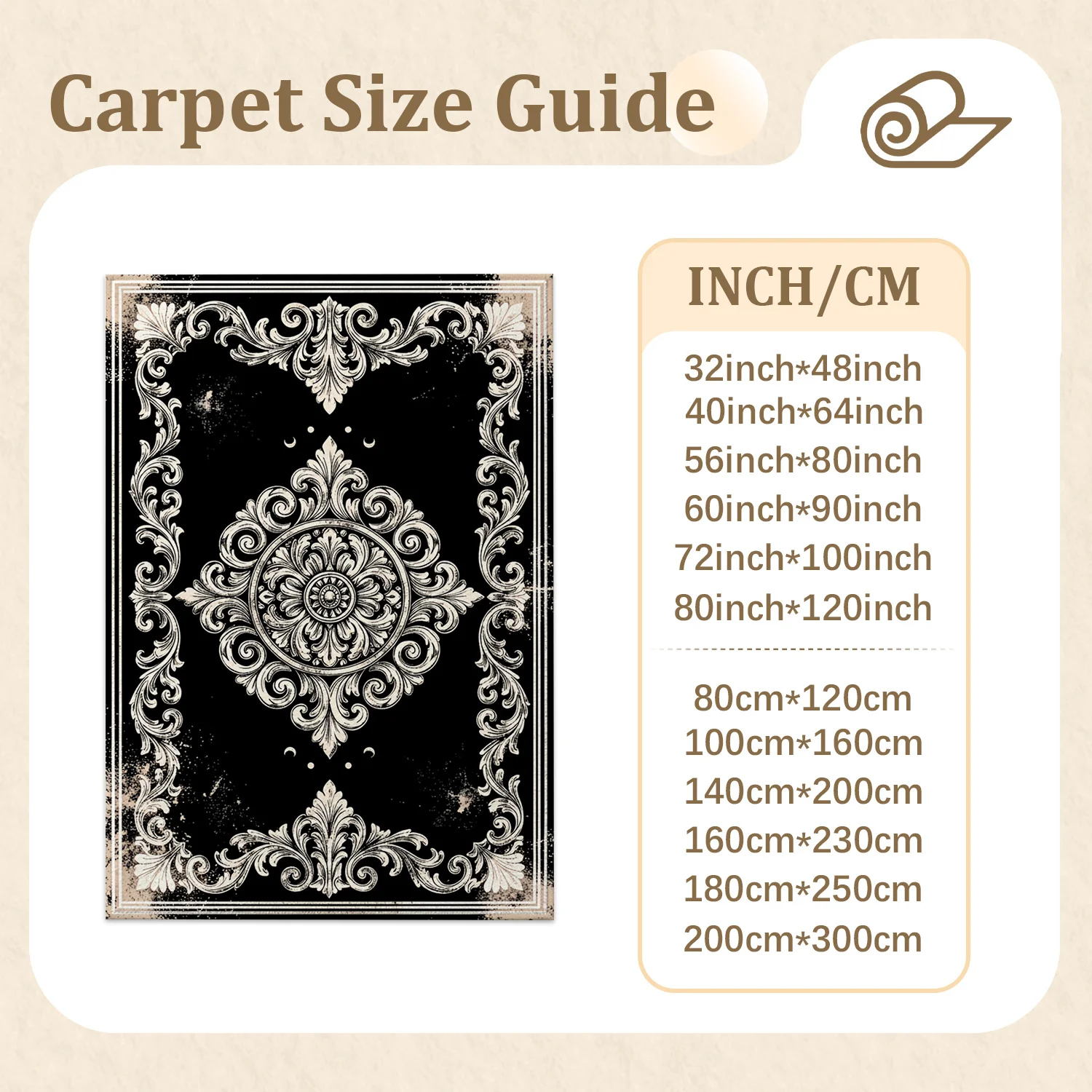Vintage Ornate Floral Scroll Pattern Area Rug, Velvet Material, Machine Washable Soft Floor Mat for Living Room, Bedroom, Dining Room, Hallway, Perfect for Halloween, Thanksgiving, Christmas, New Year, Black Friday, Cyber Monday Home Decor
