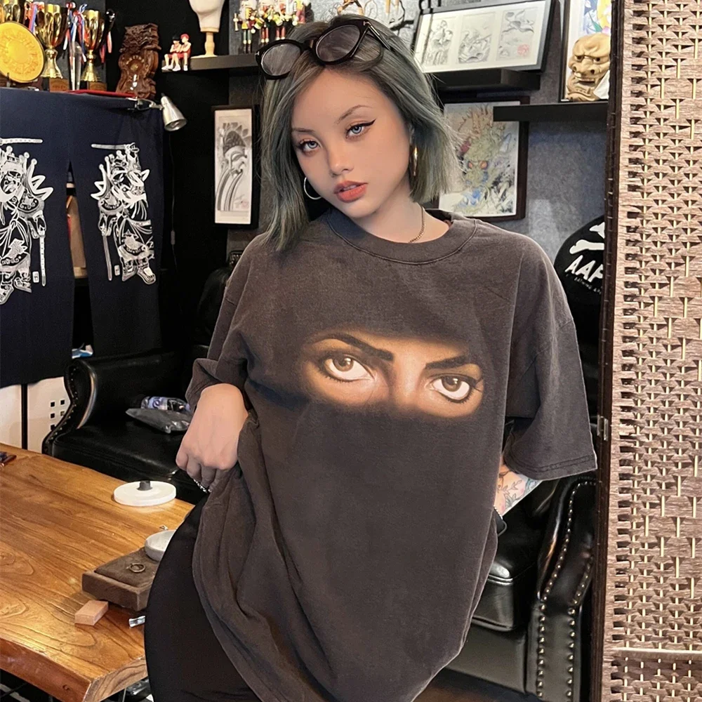 Hot Sale Streetwear Vintage Retro Michael Jackson eyes Graphics Oversized Loose T shirt Tee Tosp For Men Unisex Clothing