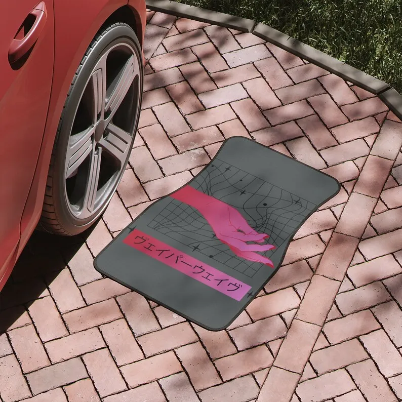 Vaporwave car floor mat, synthwave, harajuku, cute car accessories for teens, japanese letters, kanji, colorful, women,