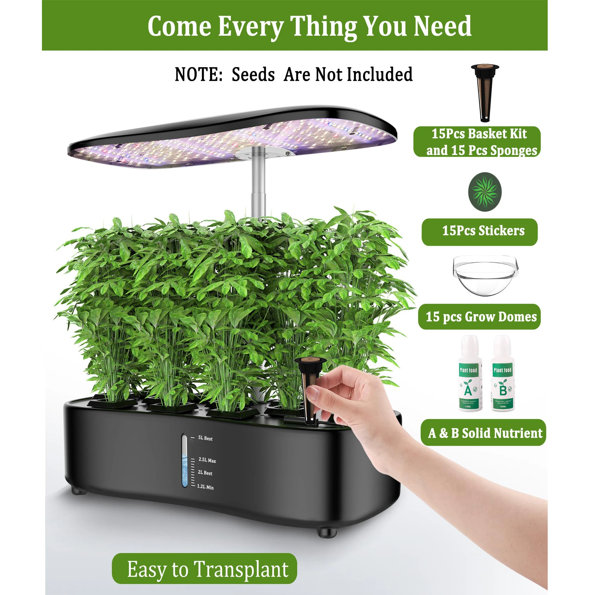 Misting Hydroponic Growing System LED Plant Grow Light Water Mist Cultivation 15 Pods Full Spectrum Grow light Adjustable Light