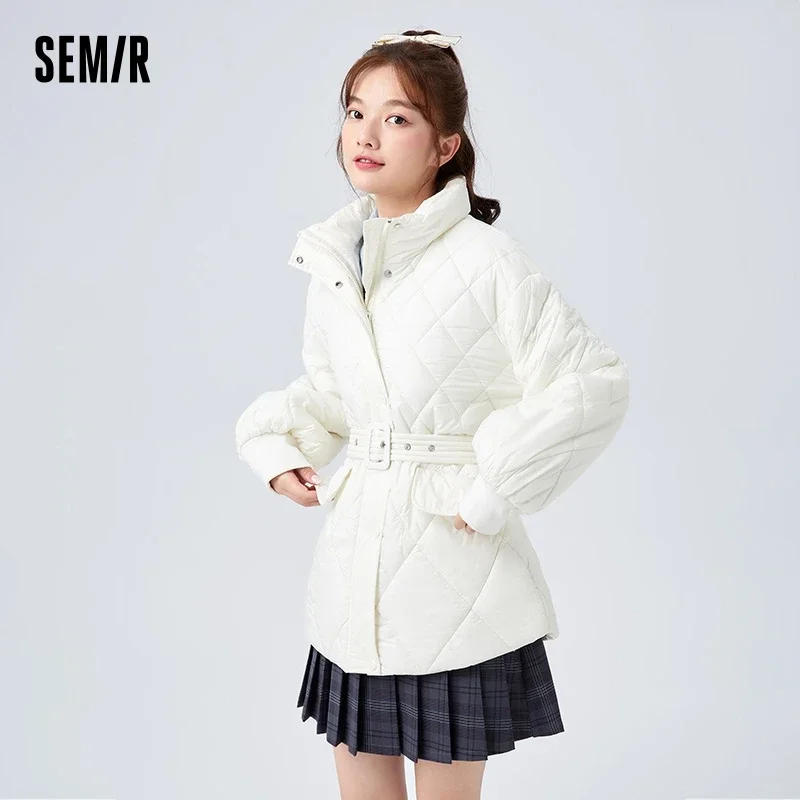 Semir Cotton Coat Women Mid-Length Diamond-Shaped Waisted Temperament Commuting Winter Water-Repellent Loose Cotton Jacket