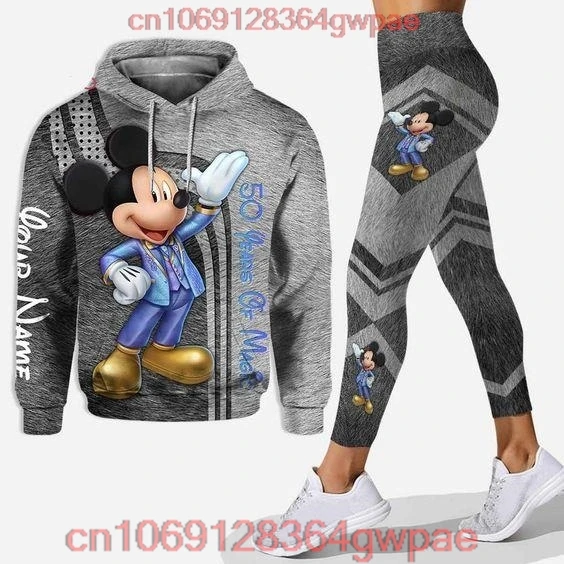 Free custom name Mickey Mouse Hoodie and Leggings Suit women\'s Diseny Minnie Hoodie Yoga Pants Sweatpants Fashion Tracksuit set