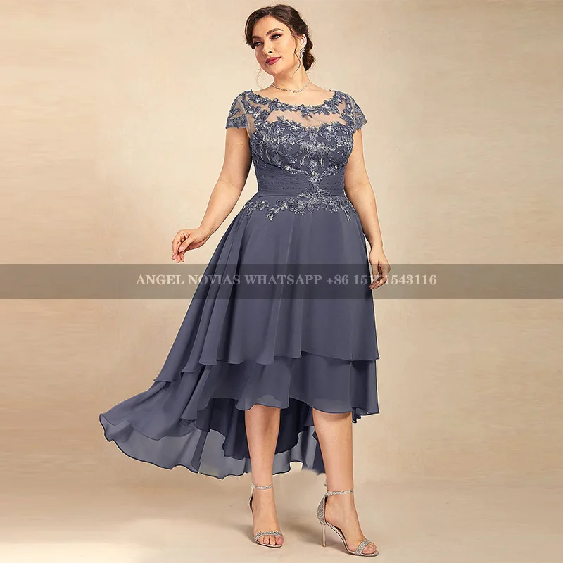 Plus Size High Low Tea Length Navy Blue Mother of the Bride Dress for Wedding Party Dress vestidos para madre de novia 2024