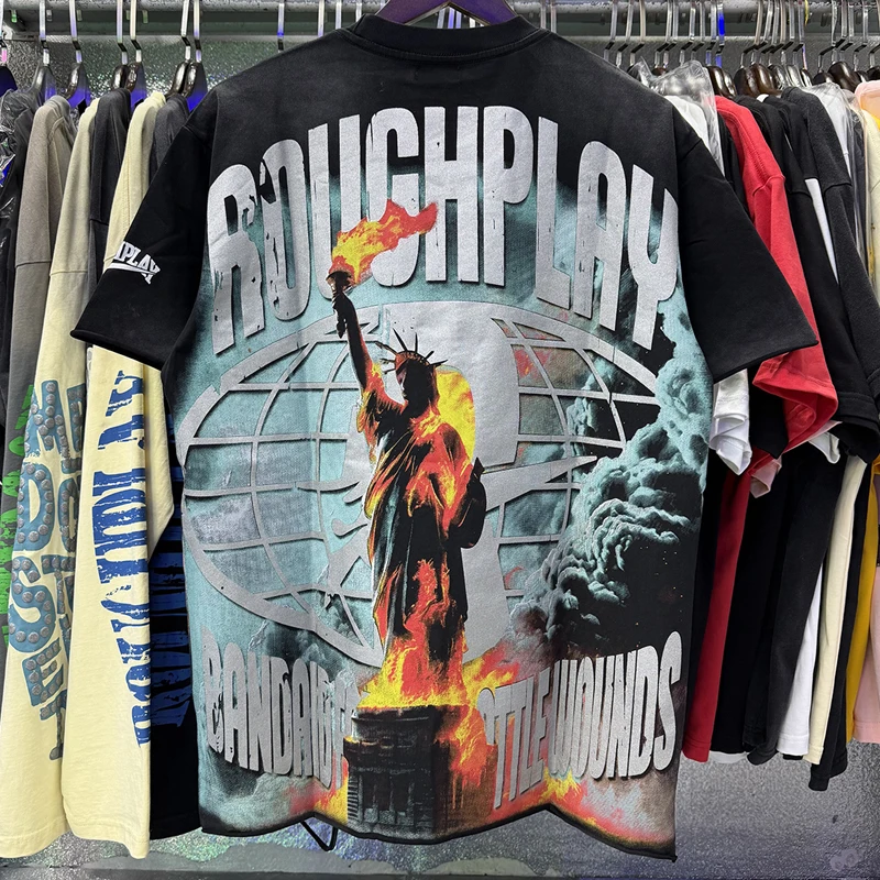 High Street Trend Hot Diamond Rough Play Tops Men Women New Summer Round Neck Cotton High Quality Short Sleeve T-shirts