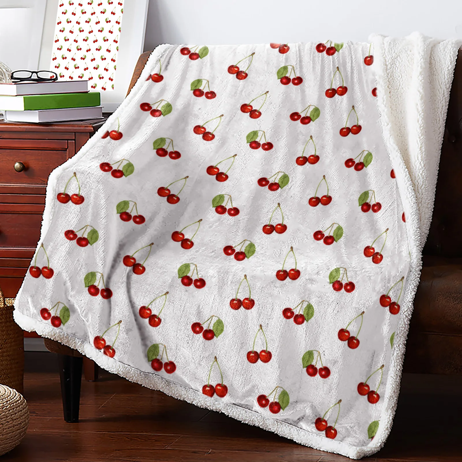 Cherry Fruit Retro Winter Warm Cashmere Blanket for Bed Wool Throw Blankets for Office Bedspread