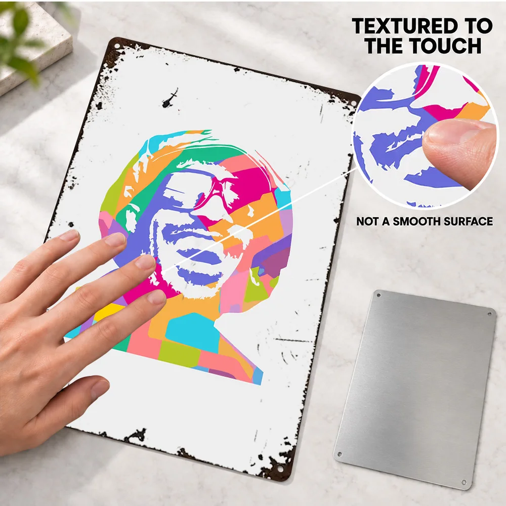 Stevie Wonder Portrait Printed Poster Personalized Aluminum Metal Sign Color Block Wall Art For Record Shop Concert Lover Gift