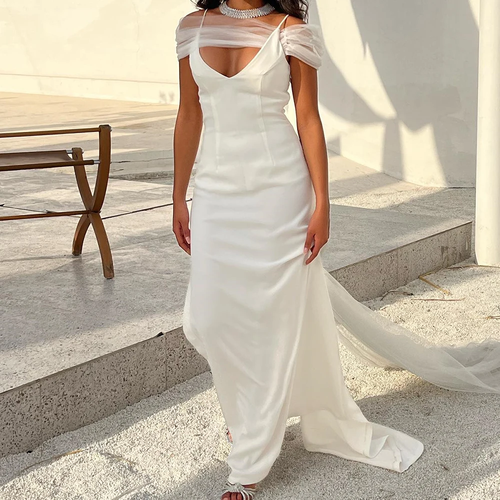 

Customized Exquisite Jersey Straight Spaghetti Straps Evening Dress High Quality Floor Length V-Neck vestidos de fiest