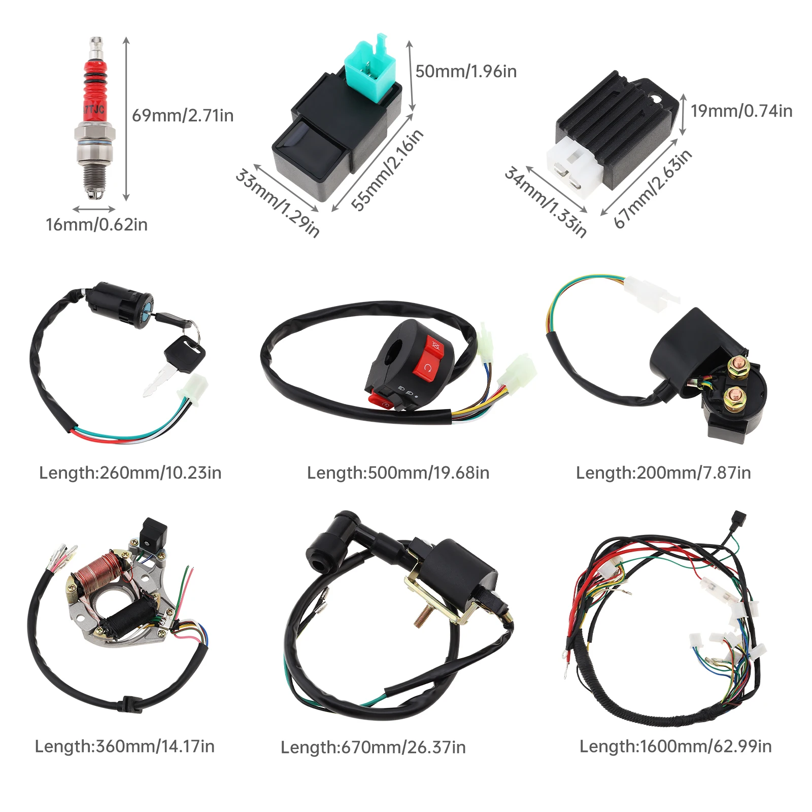 Motorcycle Ignition Coil CDI Solenoid Relay Wiring Harness for 4 Stroke 50cc 70cc 110cc 125cc ATV 4 Wheeler Quad Pit Dirt Bike