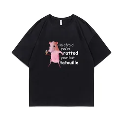 男性と女性のためのラストスタイルのTシャツ,モダンなストリートウェア,ファニーピンク,ラットのプリント,特大