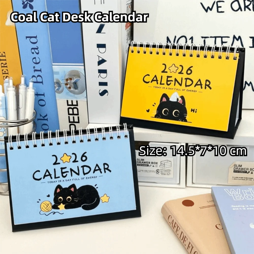 Simple Coil 2026 Desk Calendar Portable Desktop Decoration Mini Calendar Cute Cat Schedule Planner Office School Supplies