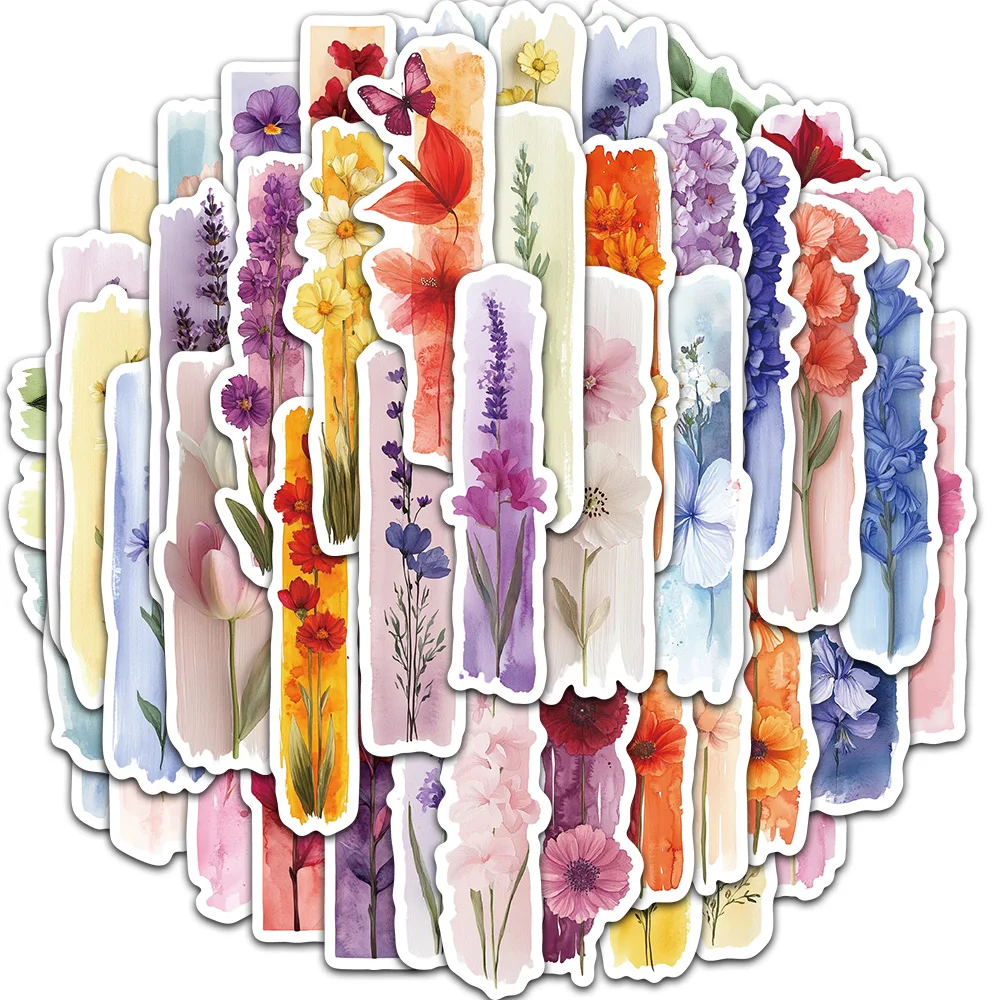 50PCS Watercolor Plant Brushwork Creative Graffiti Stickers Phone Skateboarding Guitar Notebooks Scrapbook Waterproof Decoration