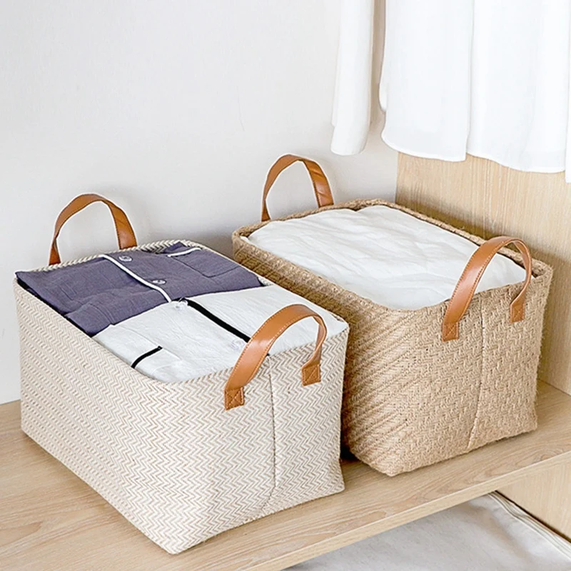 

Big Deal 2Pcs Woven Storage Basket Eco-Friendly Home Storage Box Foldable Organizer Box Laundry Baskets Toys Sundries Organizer