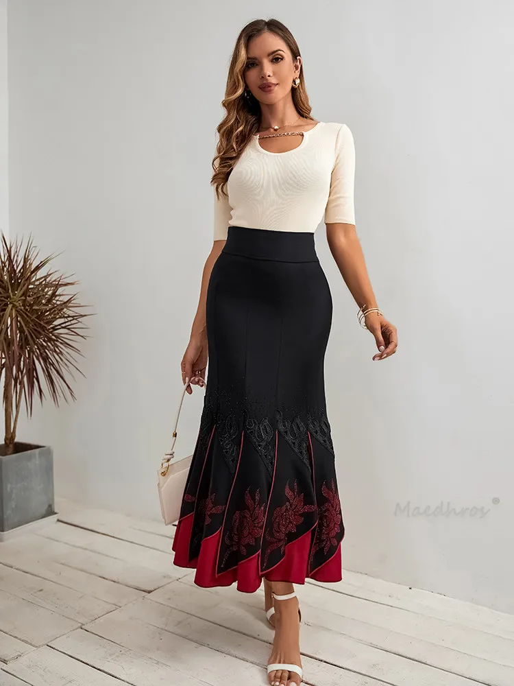 Vintage Long Skirt Women Special Asymmetric High Waisted Skirt Elegant Party Women\'s Dresses A-line Female Clothing Maxi Skirt