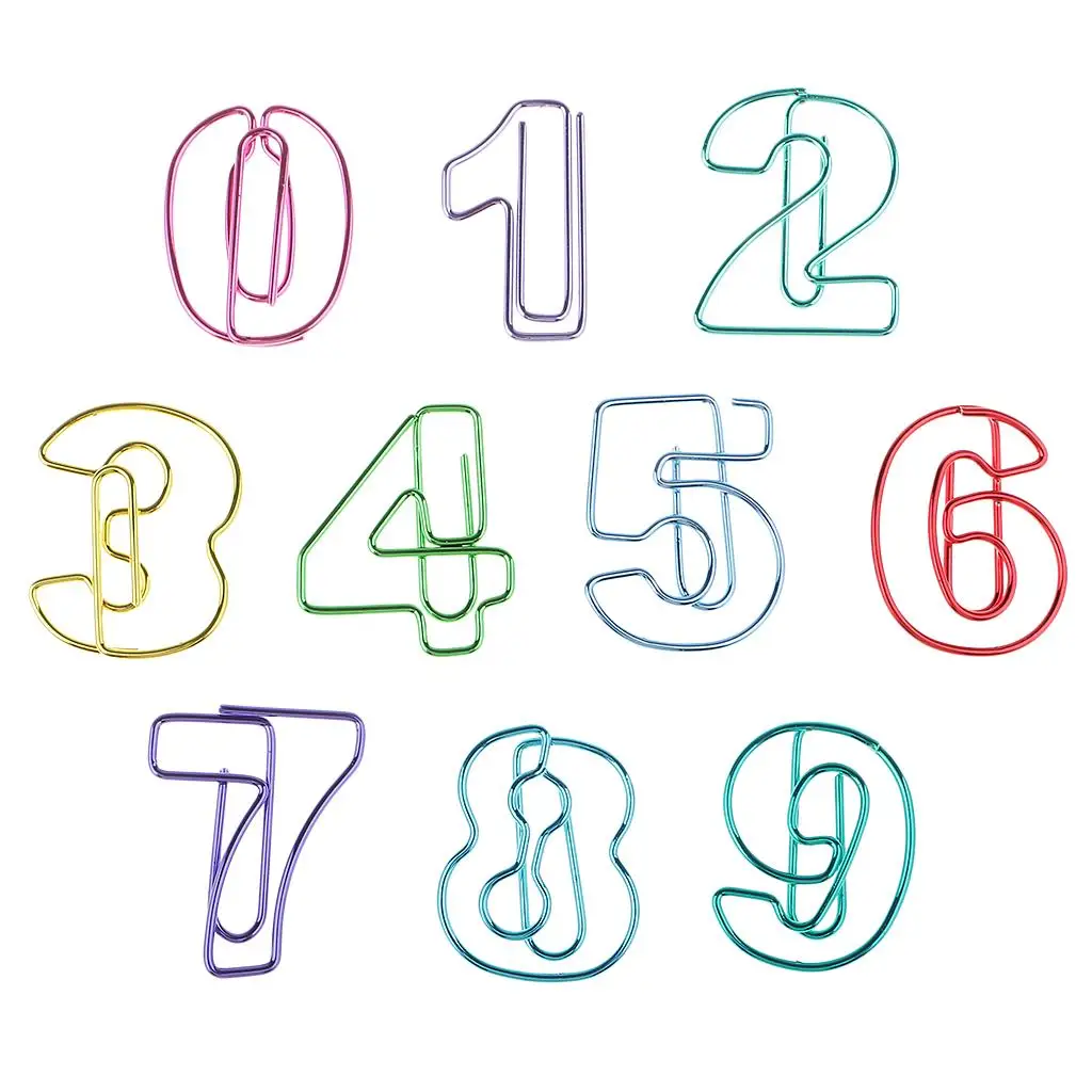 10 Pieces Colored 0-9 Numbers Metal Paper Clip Bookmark Stationery Office