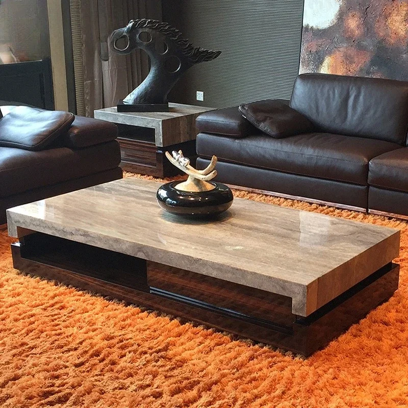 

Natural gray cave stone marble coffee table, TV cabinet, simple and modern, small apartment stone tea table