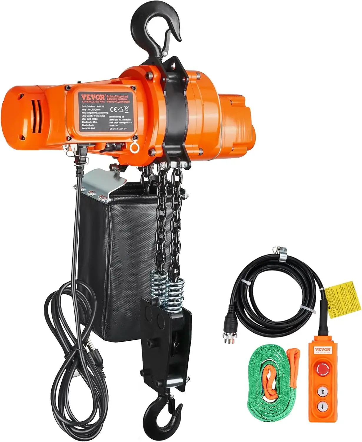 

Electric Chain Hoist, 2200 lbs Load Capacity, 10 ft Lifting Height, 120V Single Phase Overhead Crane with Chain, 10 ft Wired
