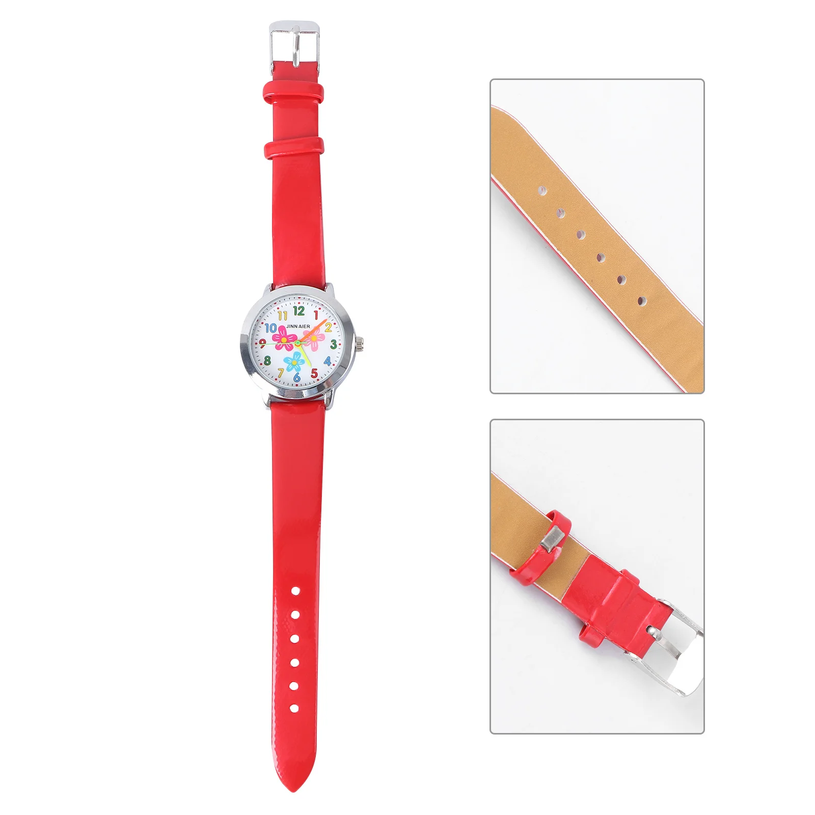 Creative Cartoon Number Watch Red Flower Pattern Precise Quartz Movement Comfortable Strap Kids Birthday Gift for Students