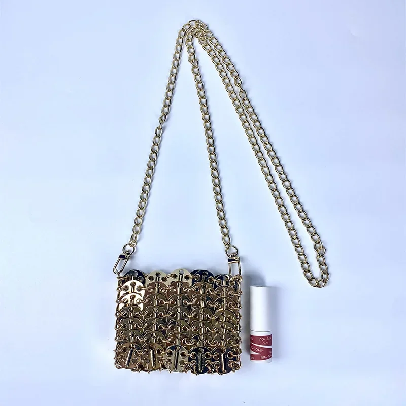 New Arrivals Mini Metal Sequins Chain Crossbody Bag for Women Trend Hand Woven Hollow Out Evening Bag Small Lipstick Clutch Bag