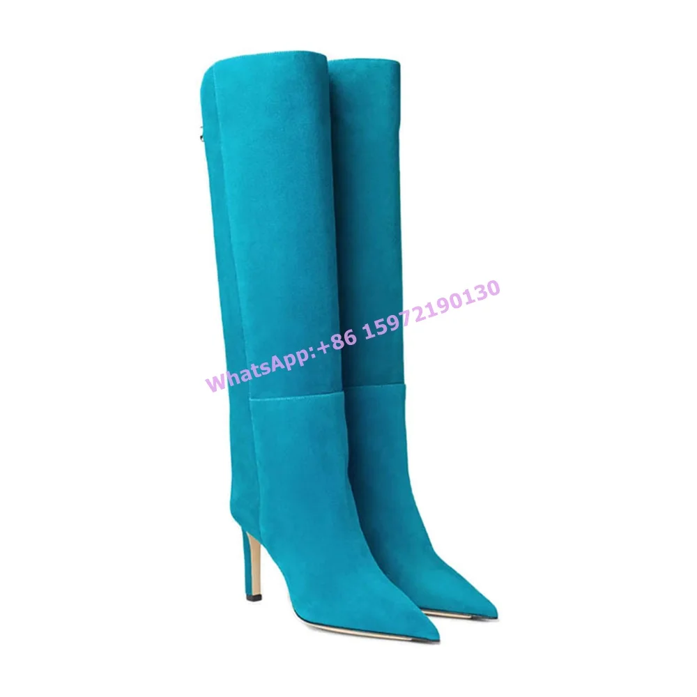 Suede Patchwork Solid Boots Pointy Toe Thin Heels Slip On Back Metal Button Leisure Luxury Boots Hotties Sexy Winter Shoes 2025