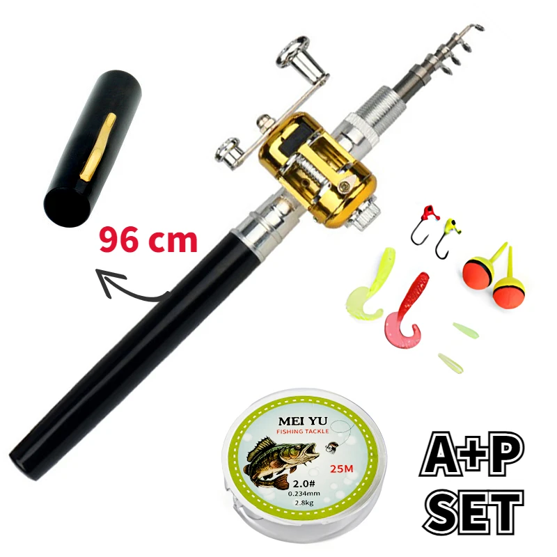 Portable Pocket Telescopic Mini Pen Shape Fishing Rod Aluminum Outer Casing with Ultralight Drum Reel Combo Pesca Fishing Gear