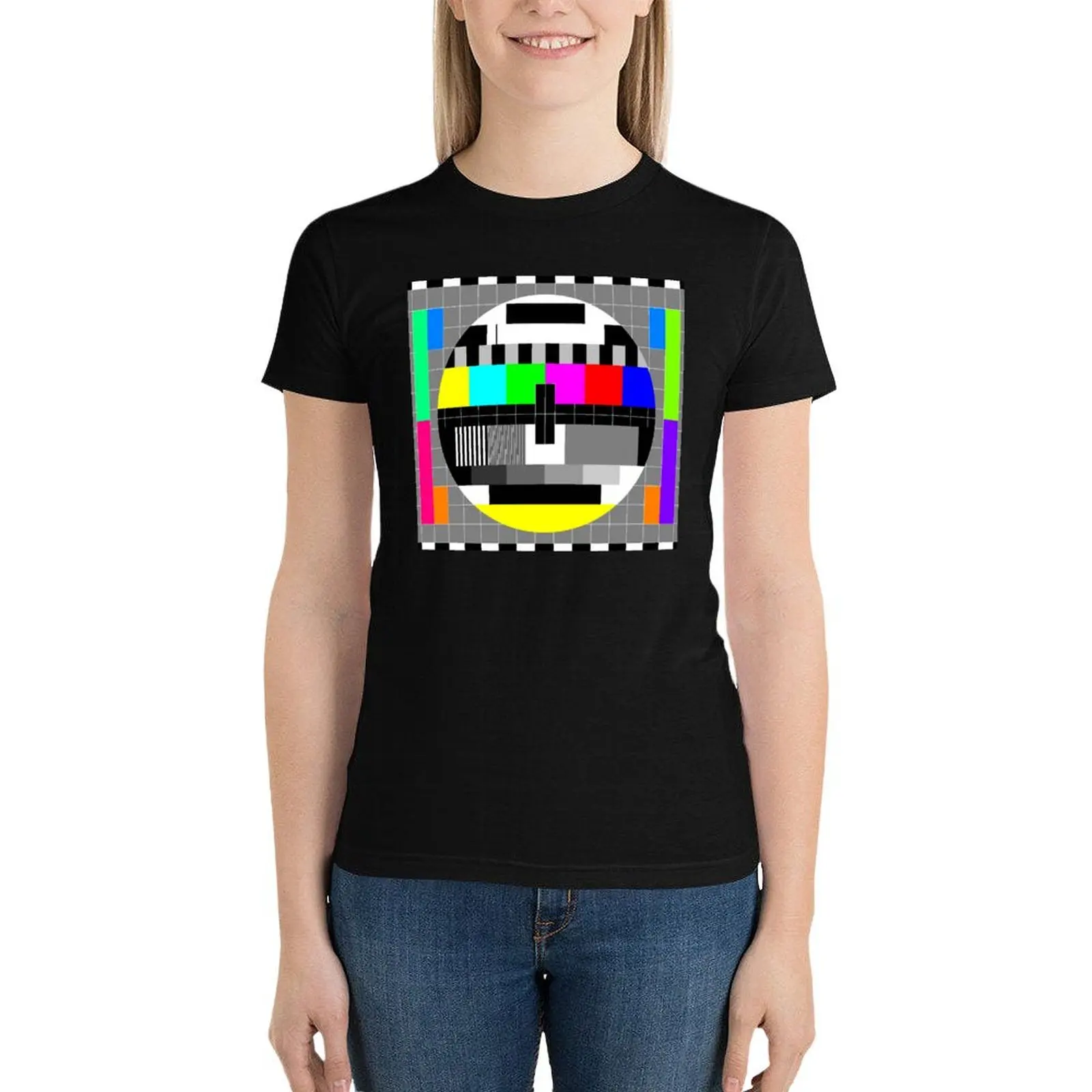 PAL TV Test Card T-Shirt summer tops Female clothing lady clothes tees Women's tops