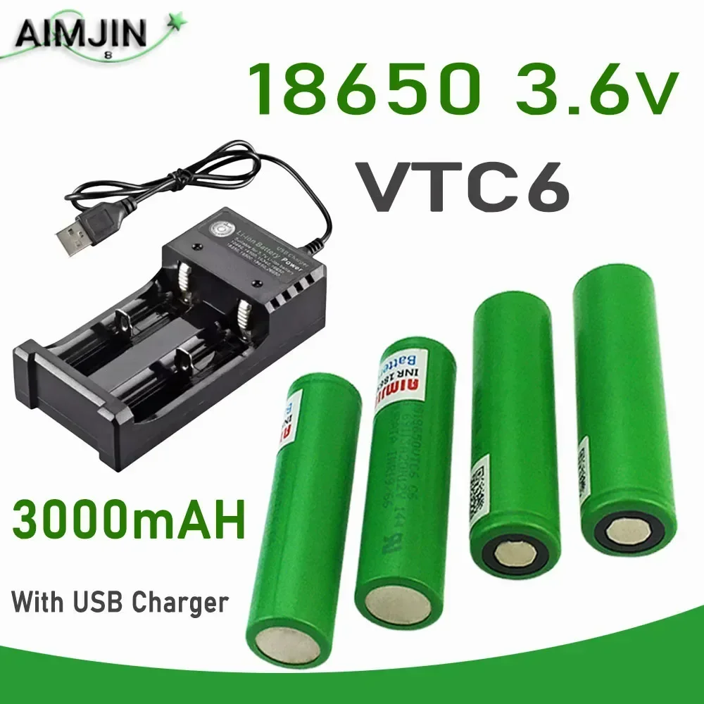 

NEW 18650 VTC6 3.6V 3000mAh Rechargeable Battery With USB Charger, Suitable For Our 18650 Toys, Tools, Flashlight Batteries, Etc