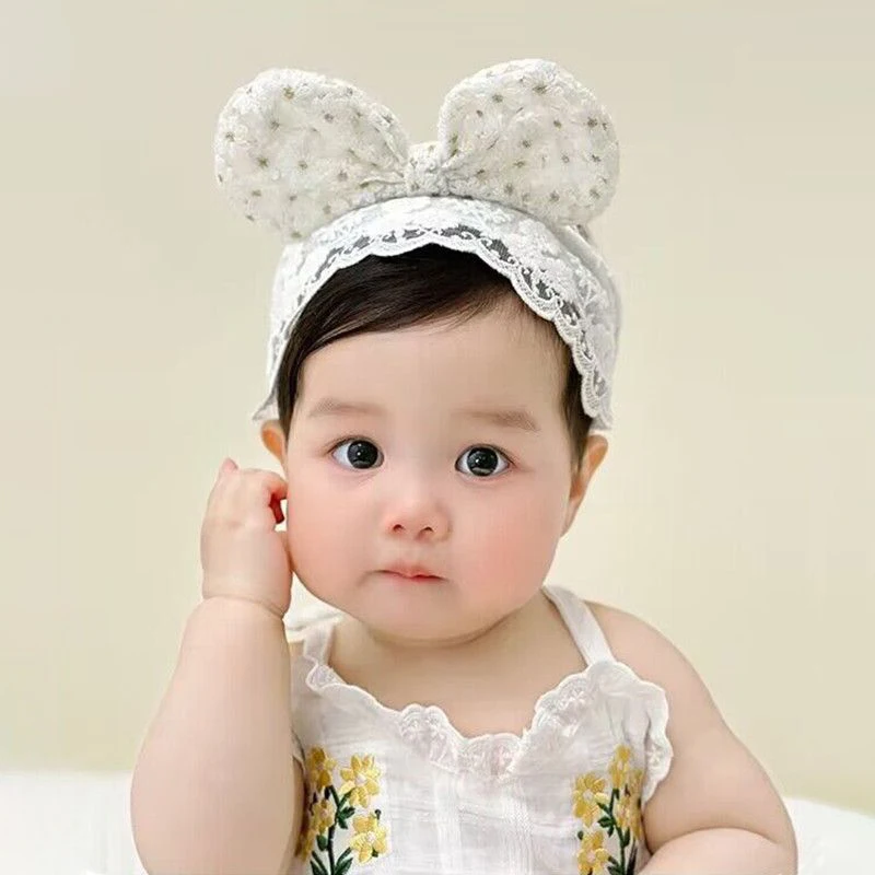 

Милые милые детские повязки на голову с большим бантом, кружевная вышивка, однотонные эластичные широкие повязки-тюрбаны для младенцев, аксессуары для волос для новорожденных