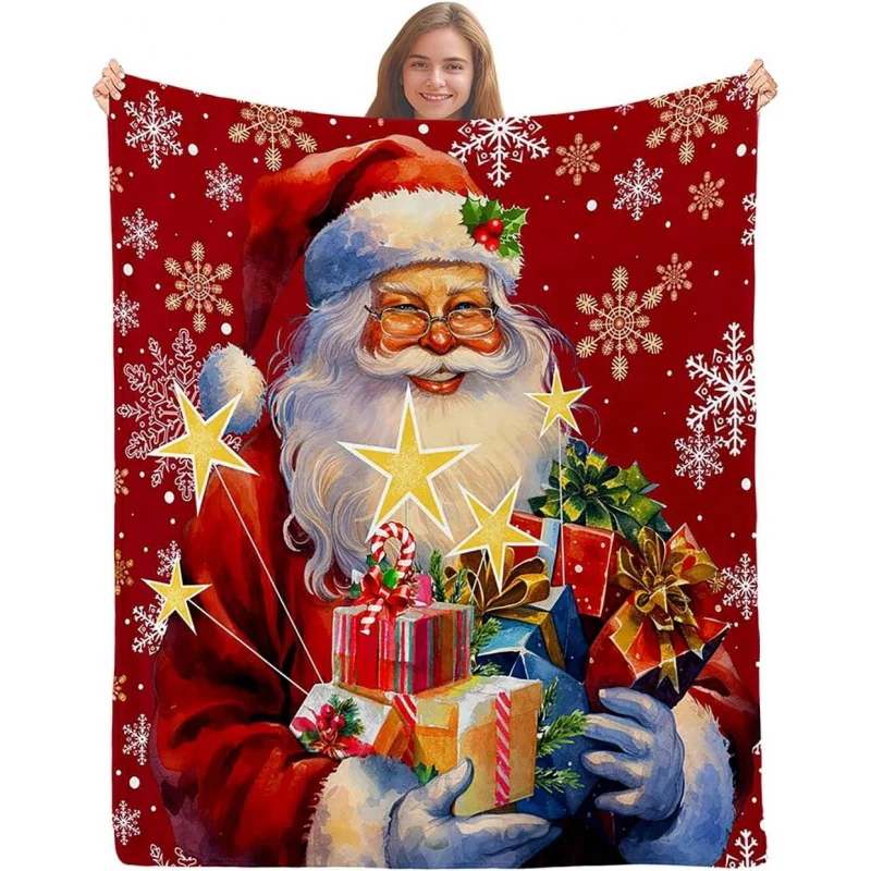 Merry Christmas Blanket Gift Santa Claus Snowflake Winter Bed with Warm Soft Plush Flannel