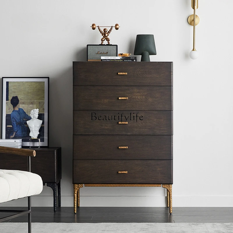 

Nordic Retro Solid Wood Chest of Drawers Designer Original Five-Bucket Cabinet Light Luxury Post-Modern Locker