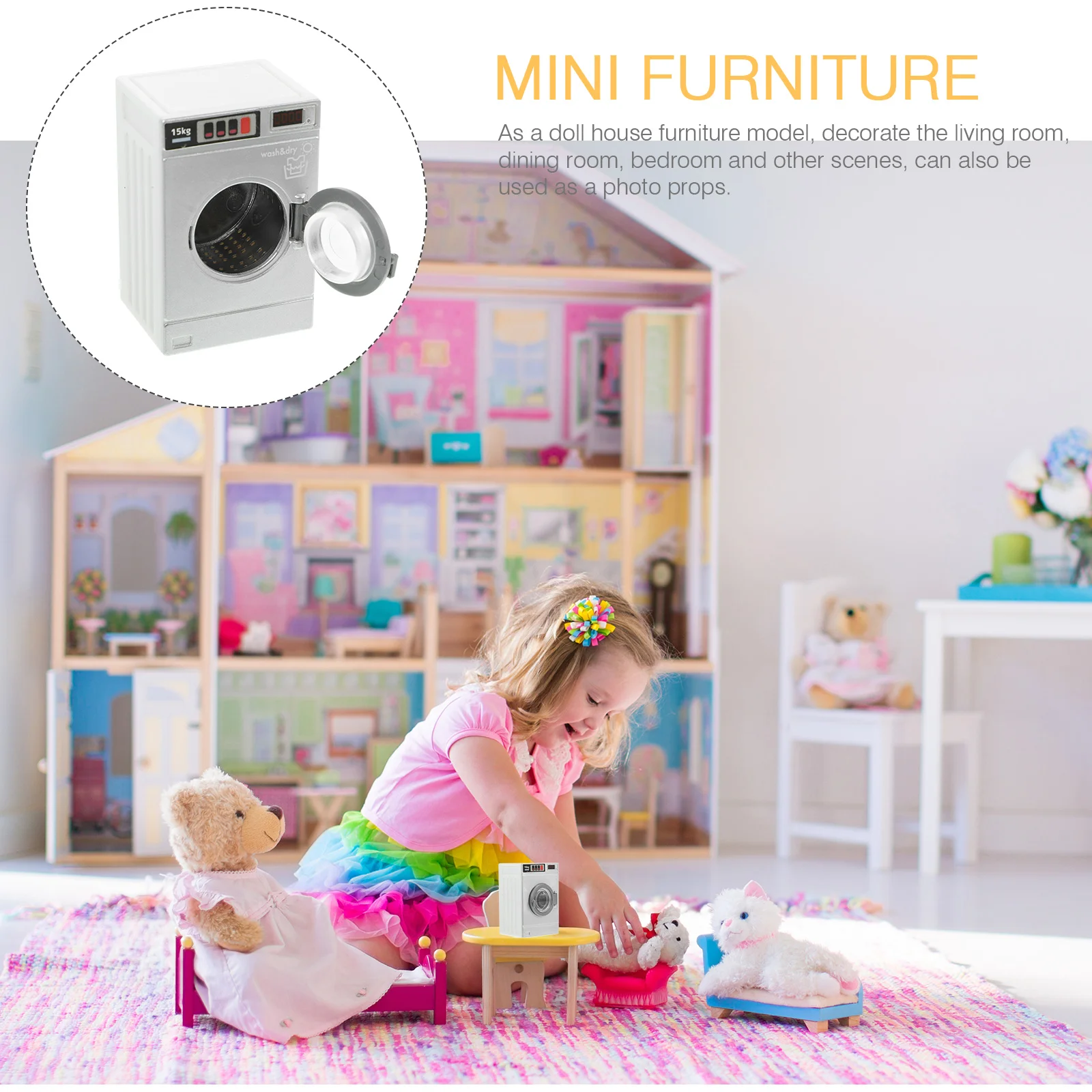 Decorations House Mini Washing Machine Model Clothes Machines Plastic Furniture