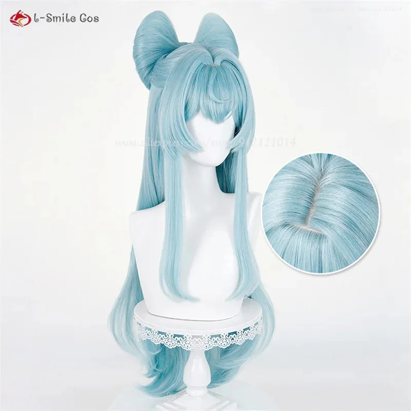 جينشين تأثير Yumemiruki Mizuki شعر مستعار تأثيري 78 سنتيمتر الباروكات مع ربطة القوس فيونكة مقاومة للحرارة الاصطناعية الشعر تأثيري أنيمي ازياء شعر مستعار