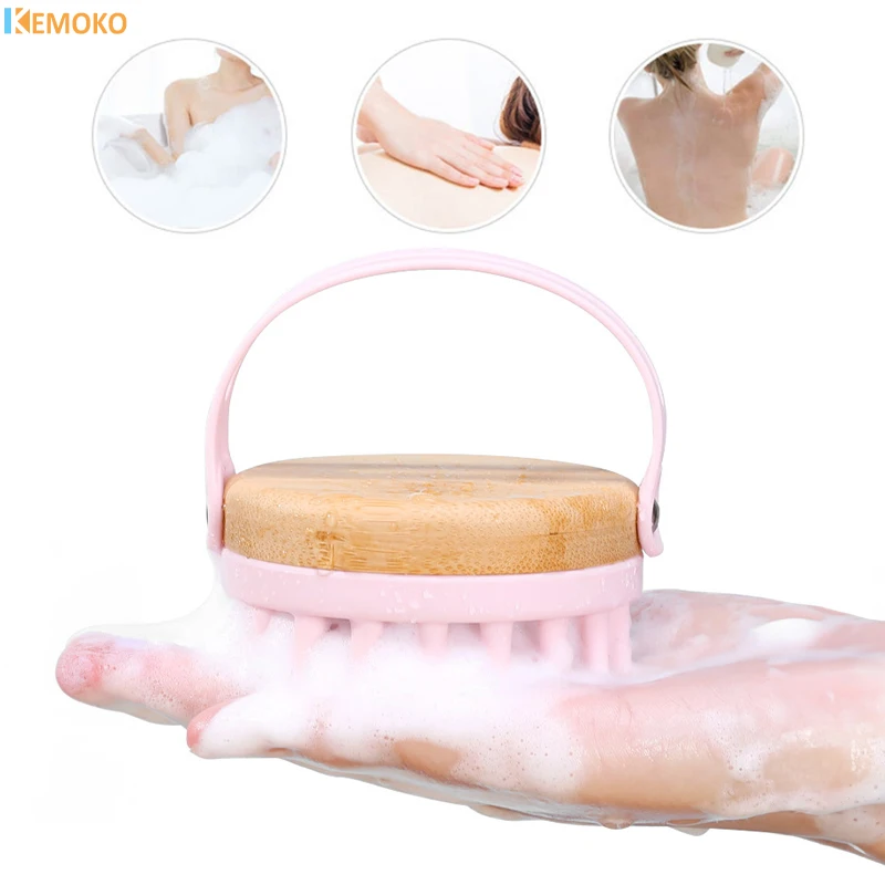 

2 IN 1 Silicone Shampoo Scalp Hair Massager Soft Silicone Wooden Shampoo Brush Scrub Brush Comb Hair Cleaning Head Body Massage