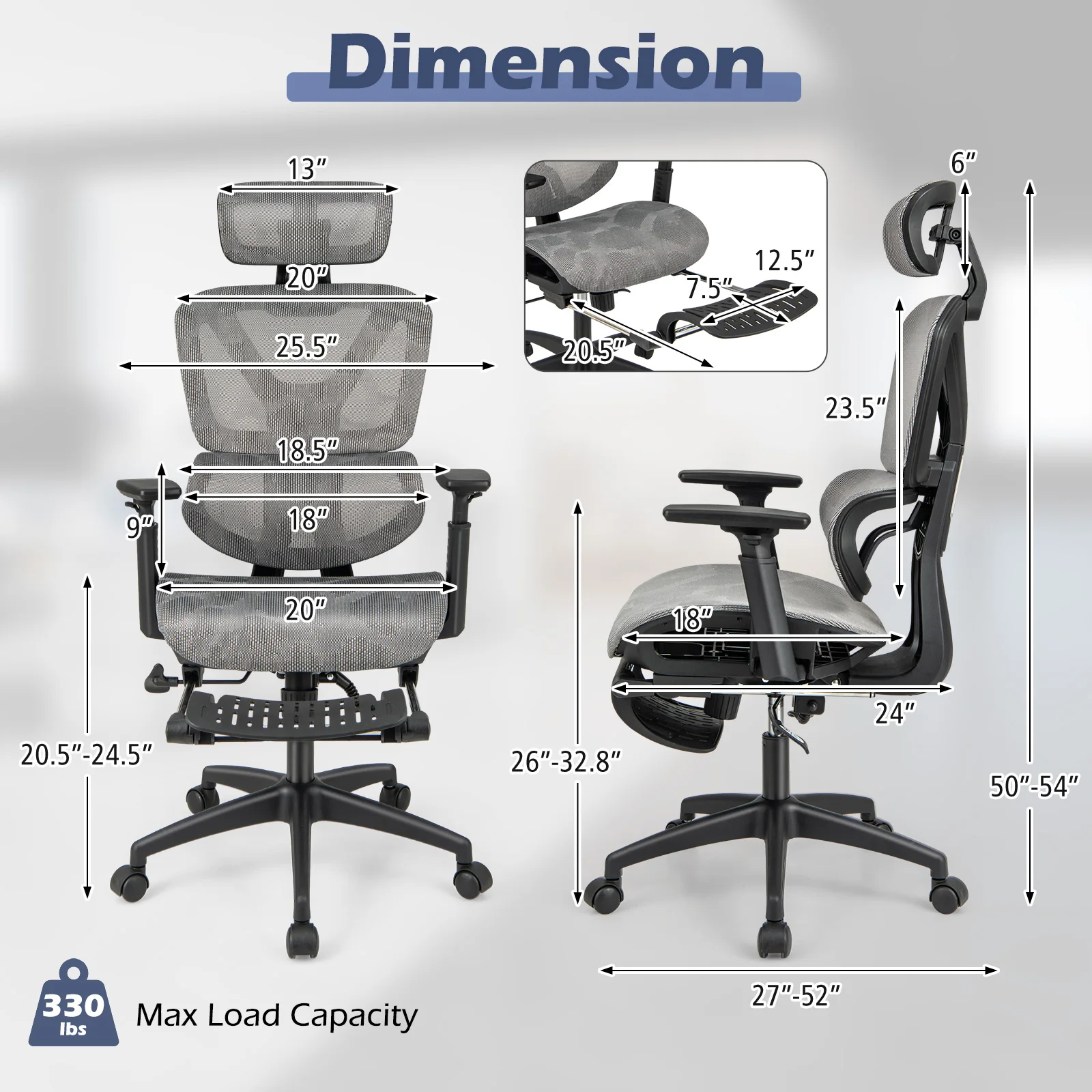 Mesh Office Chair Executive Chair with 90°-120° Tilting Backrest Lumbar Support