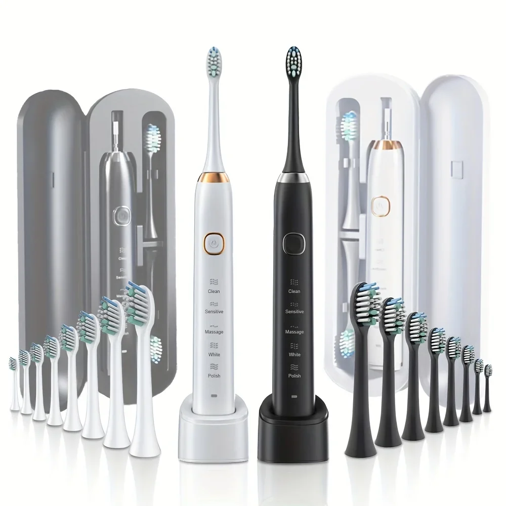 Electric Toothbrush Comes with 6 Brush Heads A Rechargeable Portable Electric Whitening Toothbrush with Holder and Travel Case