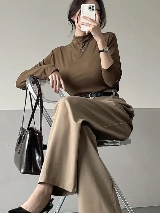 Korean Sle High Collar Long Sve Slim Fit Women's T-irt Inner Wear Top Faionable Autumn Winter Item Simple Design