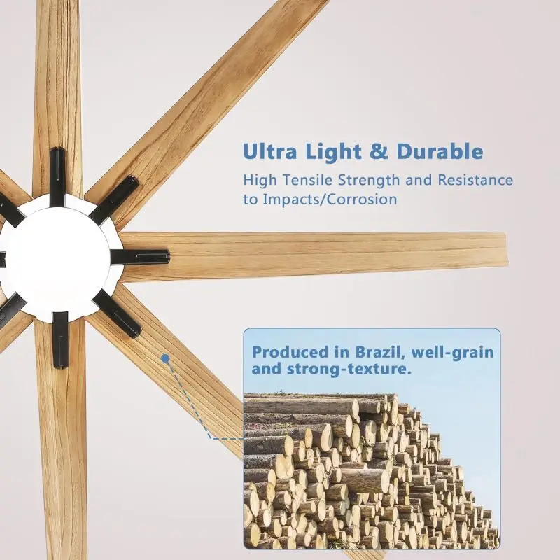 FENGSHUO 76 Inch Indoor Ceig Fan Dimmable 3 Color Led Light 8 Solid Wood Blades Remote Control Reversible DC Motor Black Home