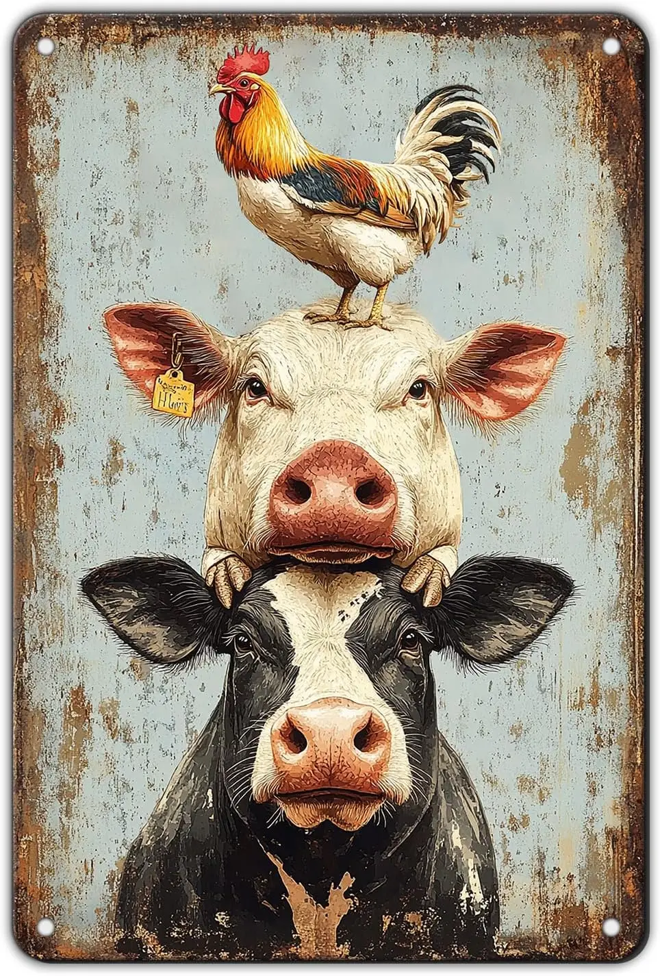 Vintage un cerdo vaca pollo cartel de Metal rústico hogar cocina café jardín granja gallinero decoración de pared rusa cartel de estaño 12x8