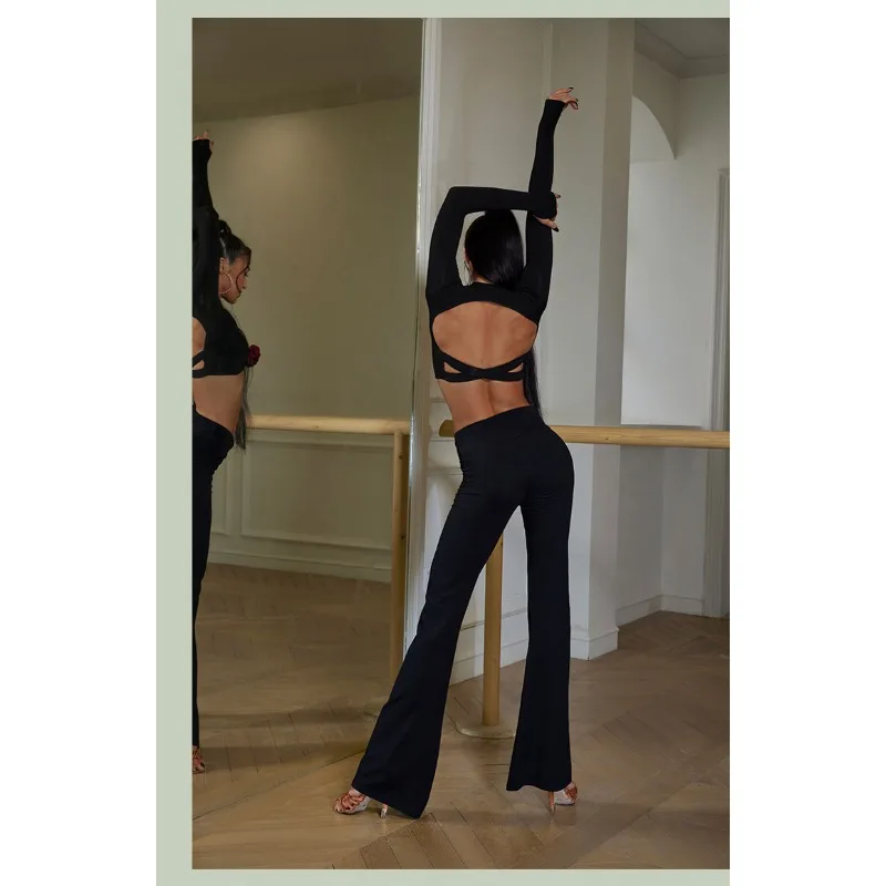 customized ZYM bell bottom pants high waisted Latin dance practice clothes salsa tango pants for children dance clothes women