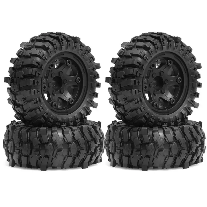 ABUM-4Pcs 88Mm 1.9In Beadlock Wheel Rim And Soft Rubber Tire Set For 1/10 RC Crawler Car Axial SCX10 Pro Capra Traxxas TRX4