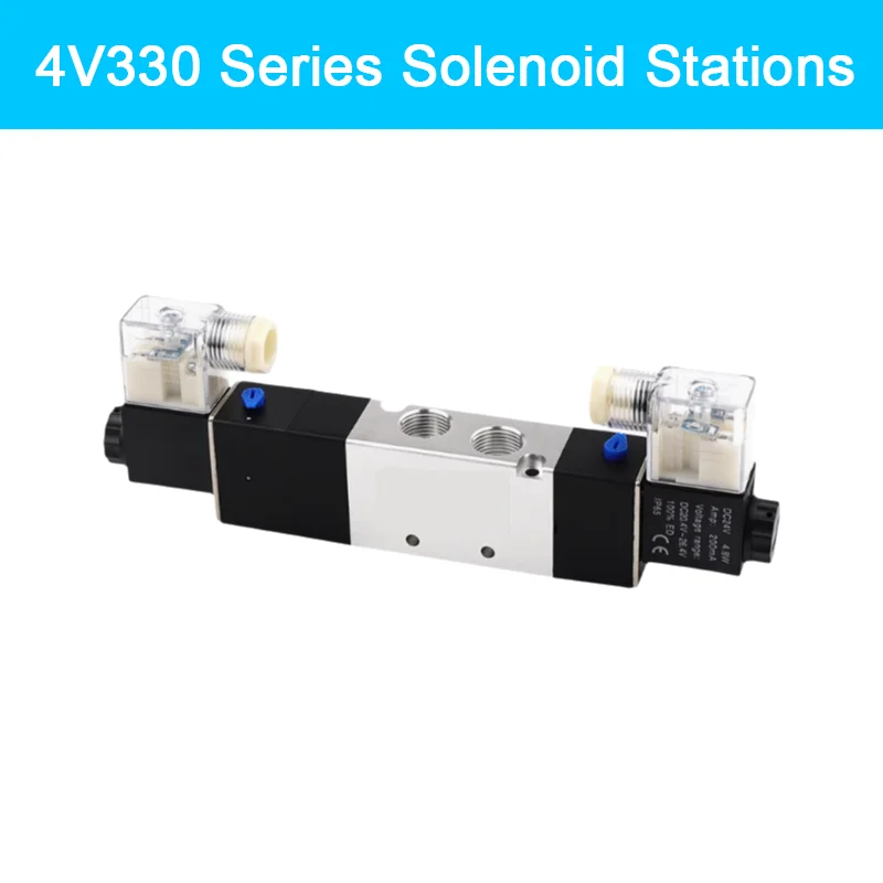 

4V330-10 Solenoid Valve, 3-Position 5-Way Pneumatic Directional Control Valve, 24V Power-Off Pressure-Holding Function