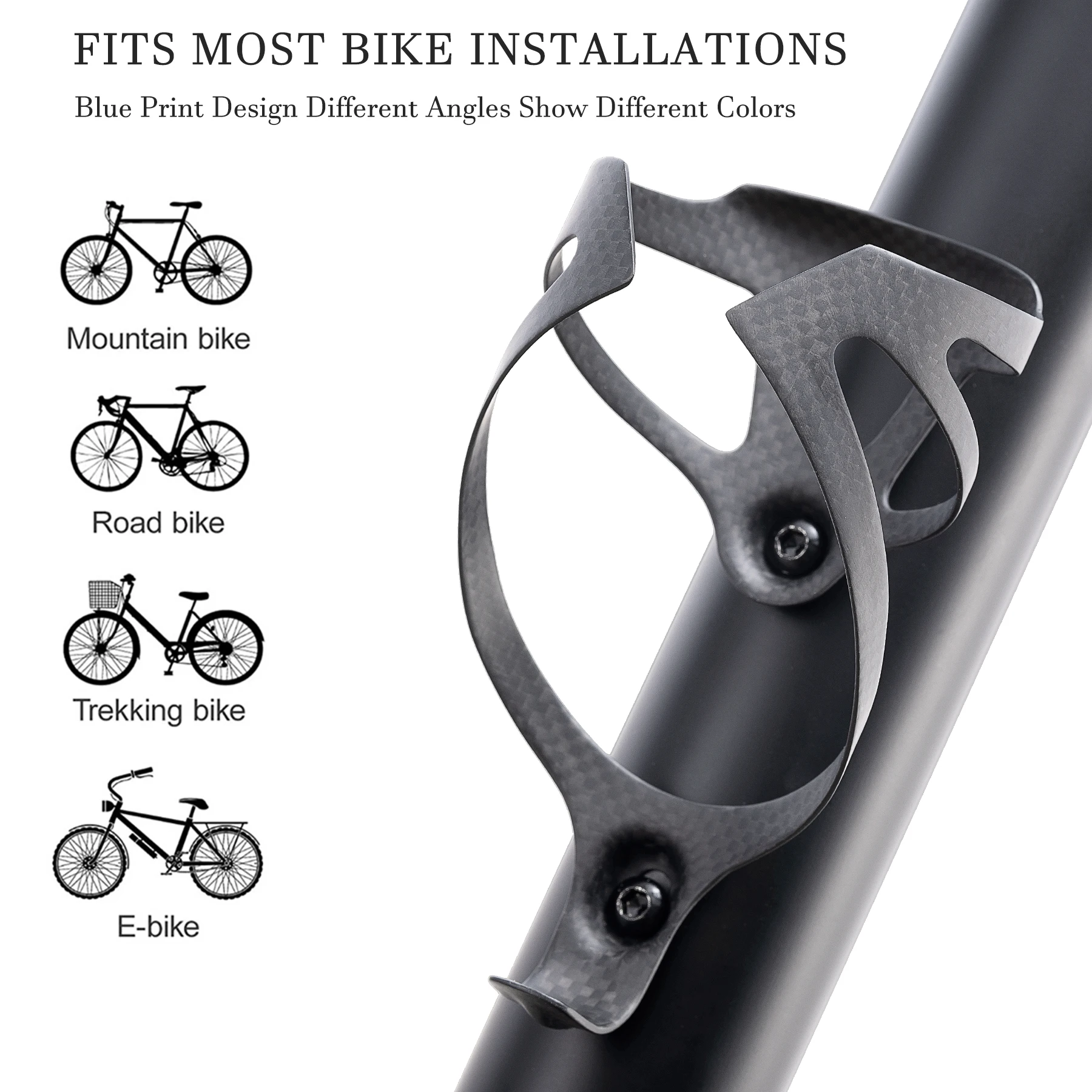 No Logo 3K Carbon Fiber Bicycle Water Bottle Cage MTB Road Bike Water Bottle Holder Cages, Matte Black, Weight (16±2g)