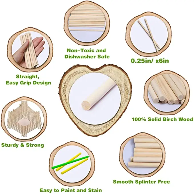 Round Wooden Stick for Crafts Food Ice Lollies and Model Making Cake Dowel DIY Dowel Building Model Woodworking Tool image 5